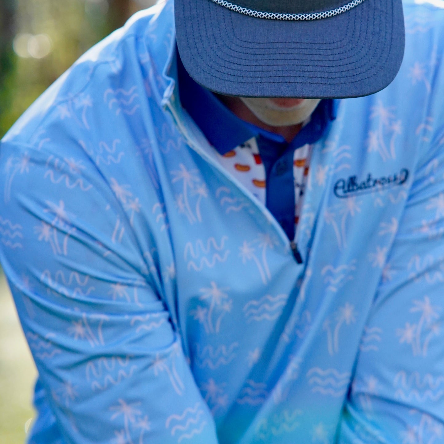 Light Blue Waves & Palms Quarter Zip
