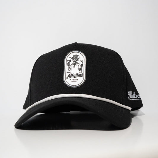 Black Bones on the Green skeleton golf hat with white rope and embroidered patch