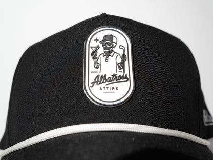 Front view of the Bones on the Green embroidered skeleton golf hat