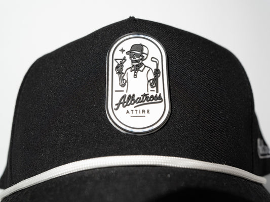 Front view of the Bones on the Green embroidered skeleton golf hat