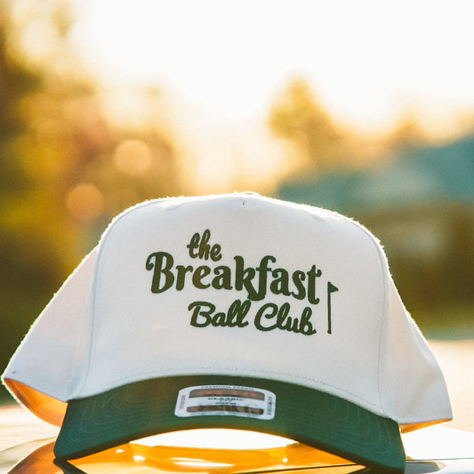 Cream and green Breakfast Ball Club embroidered golf hat