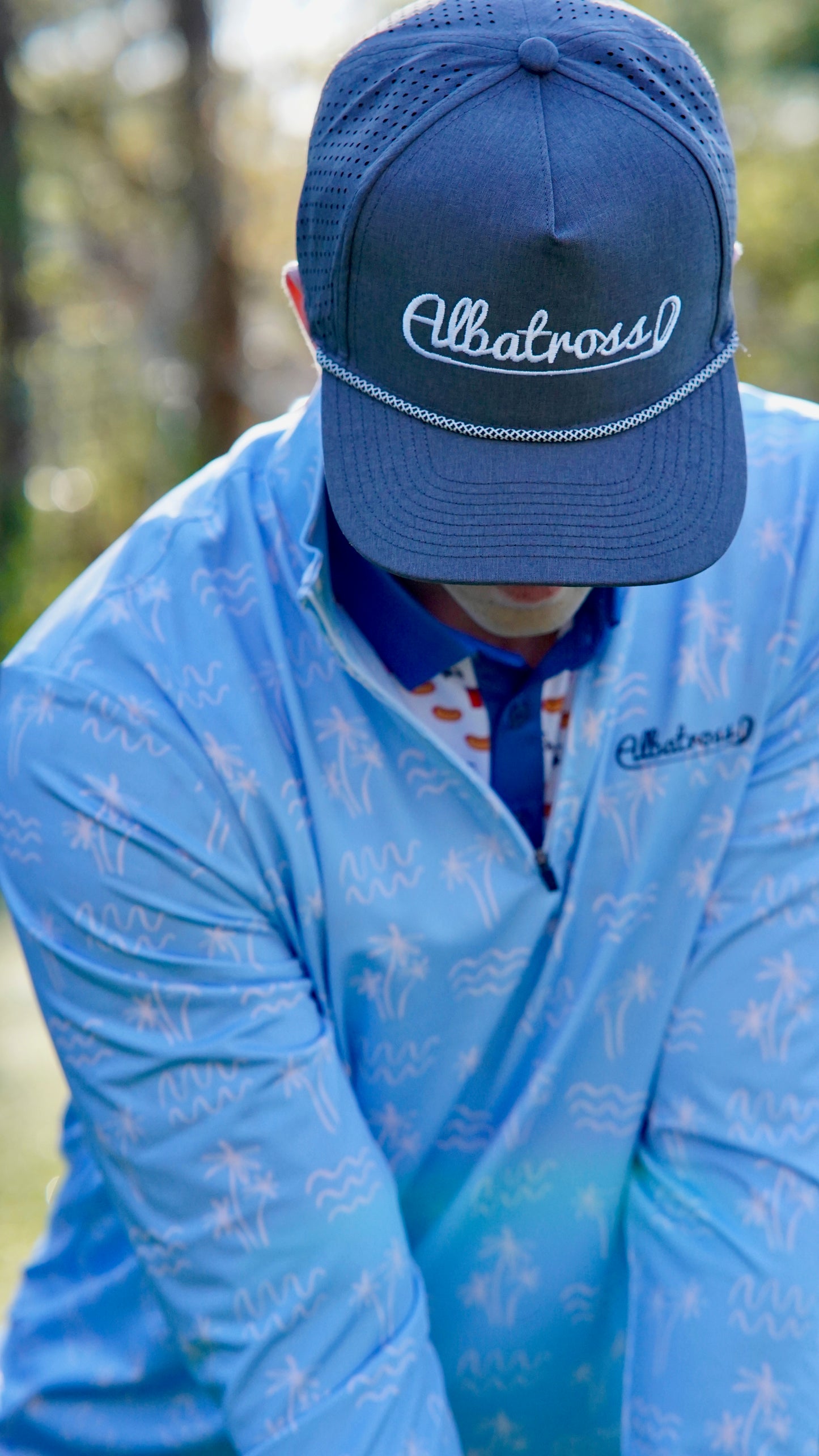 Light Blue Waves & Palms Quarter Zip